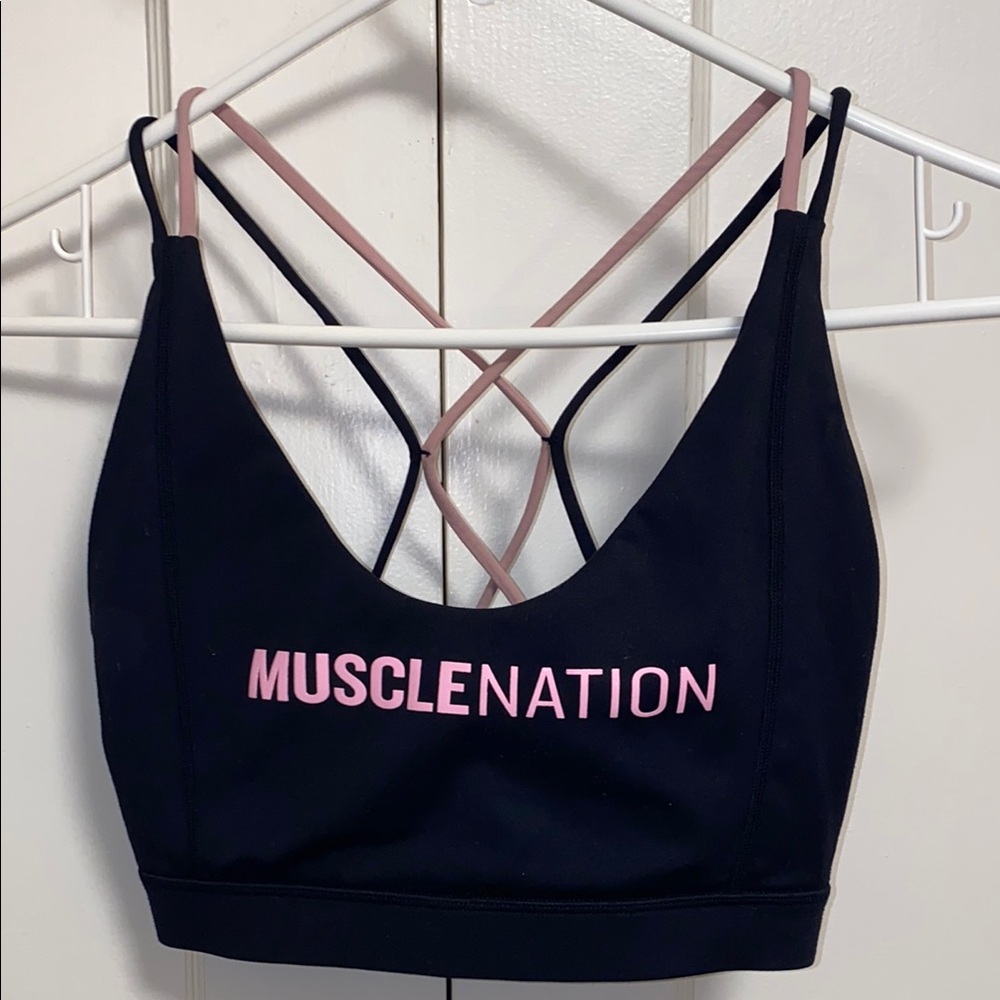 Muscle Nation Medium Black Sports Bra with Racerback Design and Medium Support